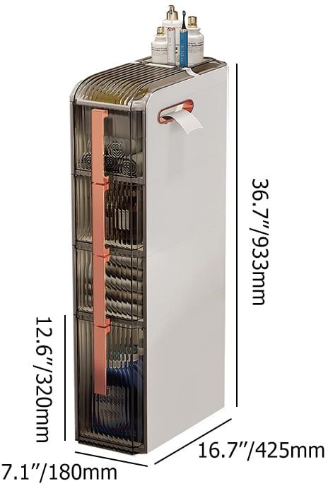 HMR - Modern White & Rose Gold Slim Bathroom Storage Cabinet Freestanding Toilet Paper Holder