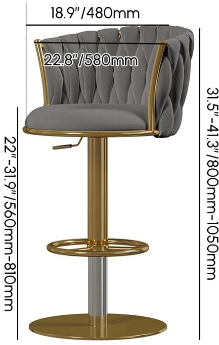 HMR Set of 2 Modern Adjustable Swivel Bar Stools or Counter Stools with Upholstery - Gray