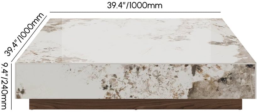HMR 39" Square Sintered Stone Block Coffee Table With Wood Base - Off-White