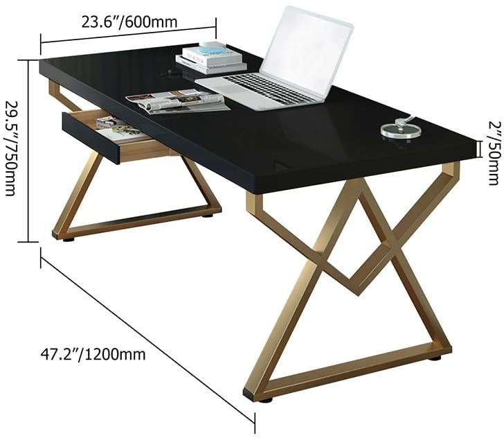 HMR Modern Rectangular 47" Writing Desk with Base & Drawer - Black