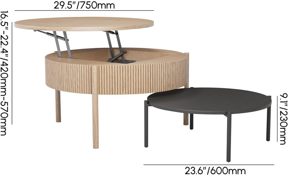 HMR - Round Lift Top Nesting Natural Coffee Table Set(24"-30")