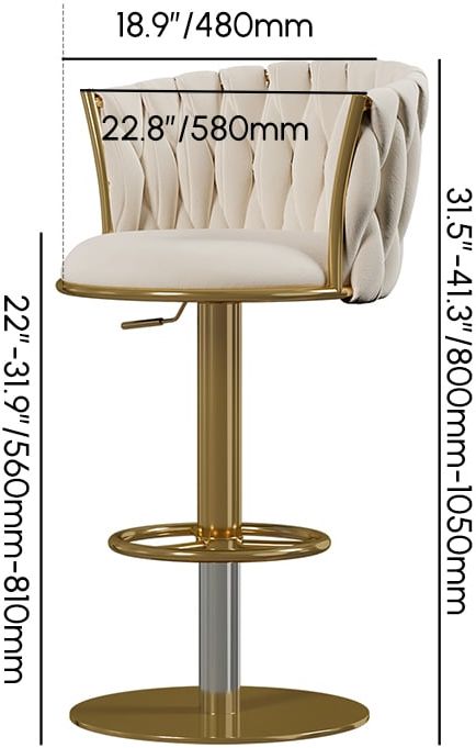 HMR Set of 2 Modern Adjustable Swivel Bar Stools or Counter Stools with Upholstery - Off-White