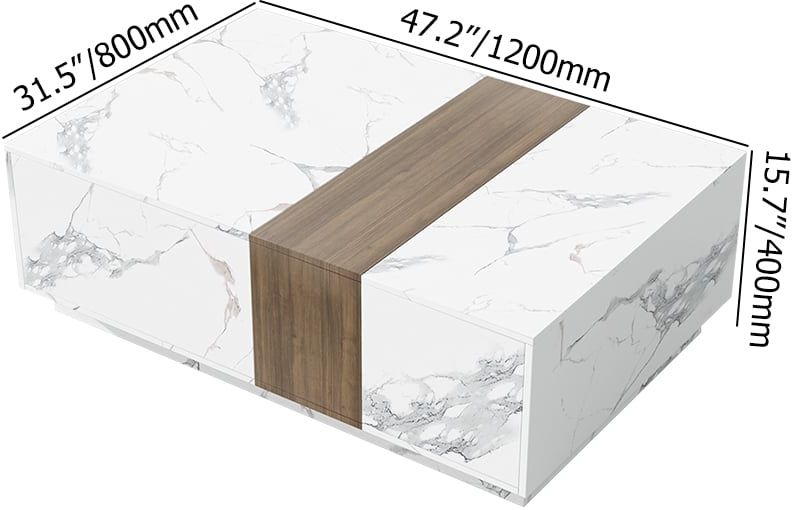 HMR L-Shaped Modular Sectional Sofa & Square Sintered Stone Block Coffee Table - White, Cotton & Linen, Style B