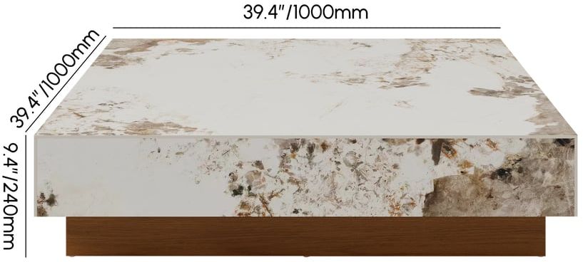 HMR L-Shaped Modular Sectional Sofa & Square Sintered Stone Block Coffee Table - White, Microfiber Leather, Style D