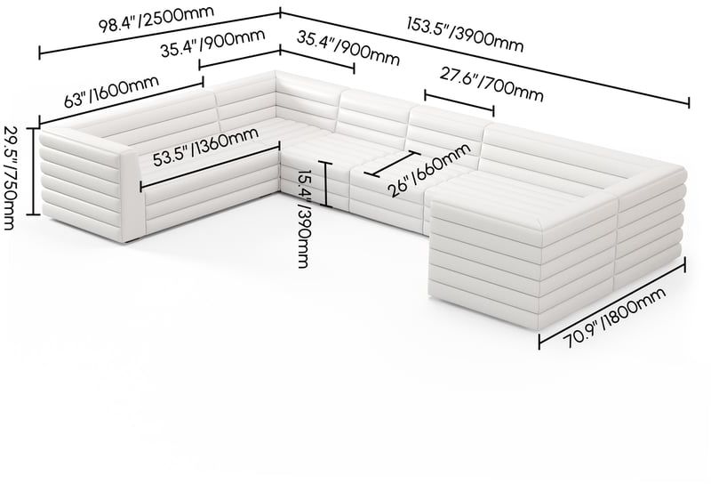 HMR 126" U-Shaped Modern Modular Sectional Sofa for 8 Seaters - White, Microfiber Leather