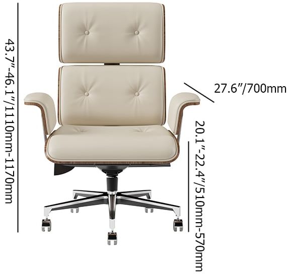 HMR Modern Home Office Chair Swivel Upholstered Wooden Office Chair Adjustable Height - Off-White