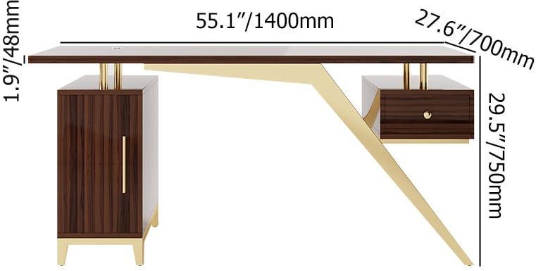 HMR Hungled 55" Modern Office Executive Desk with Storage File Cabinet - Sandalwood