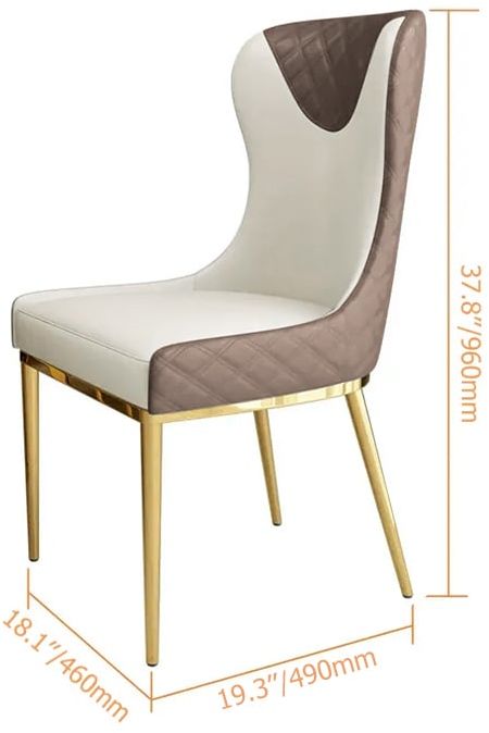 HMR Modern Dining Chairs with White PU Leather Upholstery - Brown, Set of 6