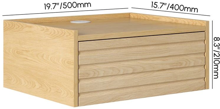HMR Floating Wooden Nightstand with Light & Charging Station - Natural, Single