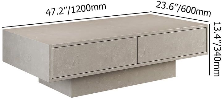 HMR - Japandi Rectangle Concrete Gray Coffee Table with 2 Drawers & Open Storage