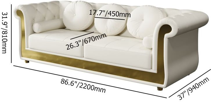 HMR - Dodiy 86.6" Modern Upholstered Tufted Leather 3-Seater Sofa with 5 Pillows White