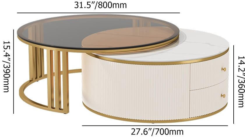 HMR Grovyn TV Stand & Nesting Coffee Table Set - Off-White, 86.6"W x 15.7"D x 23.6"H
