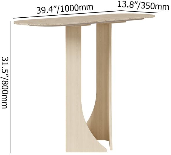 HMR - 39.4" Oval Travertine Stone Console Table Modern Entryway Table with Abstract Base