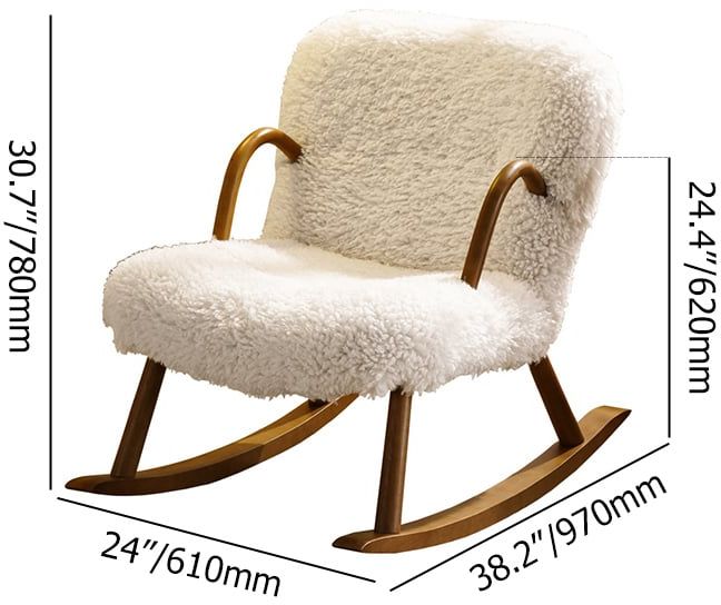 HMR - White Boucle Upholstery Rocking Chair Solid Wood Accent Chair in Walnut