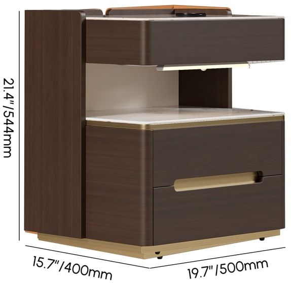 HMR Vailora Smart Nightstand with Wireless Charger Sensor Light Bluetooth Speakers - Walnut & White, Single