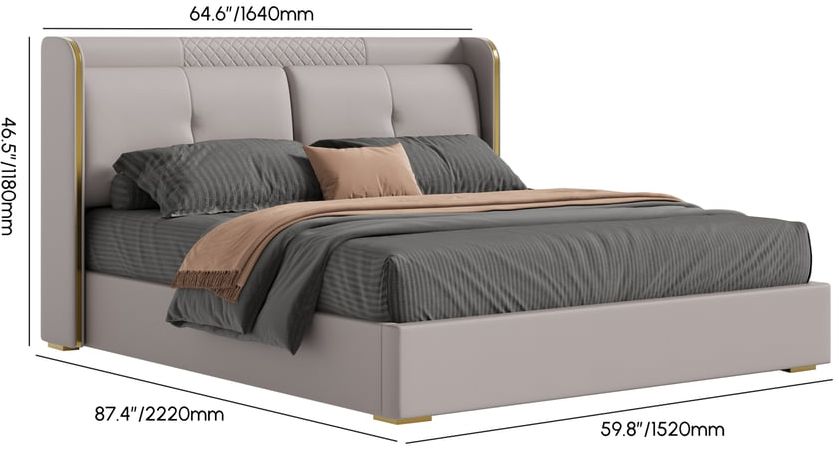 HMR Leather Upholstered Queen Bed with Wingback Headboard - Light Gray, Queen Size