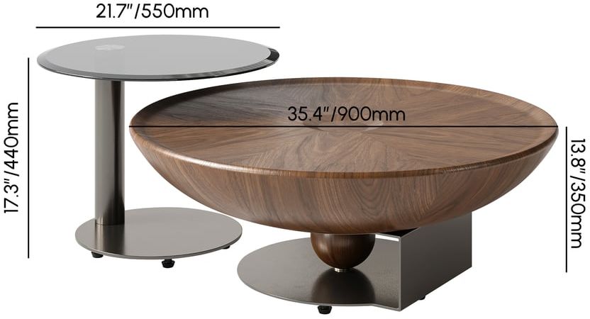 HMR - Glass Top Walnut Nesting Coffee Table Set of 2(22"-35")
