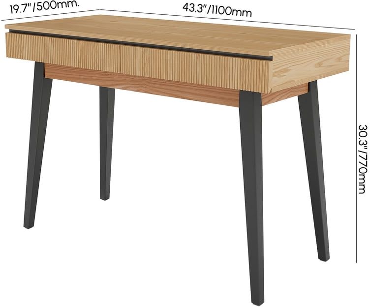 HMR - 43.30" Natural Modern Desk with 2 Drawers & Tapered Legs