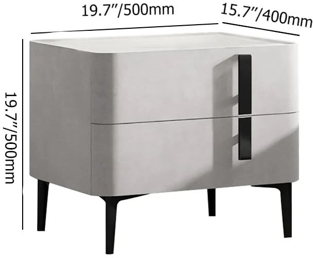 HMR Modern Nightstand with Drawers & Sintered Stone Top Freestanding Bedside Table - Gray, Right Hand