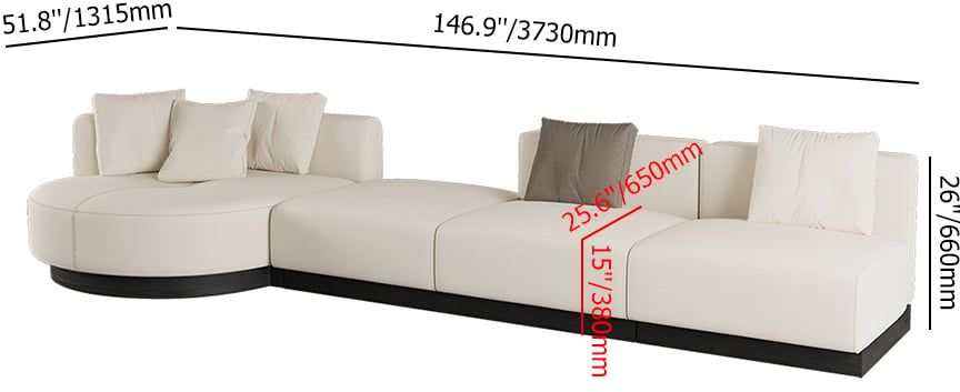 HMR - 146.9" L-Shaped Sectional Corner Modern Modular Sofa in Beige with Pillows & Black Legs