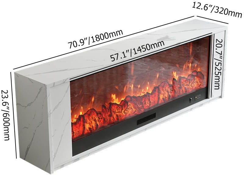 HMR Electric Fireplace TV Stand with Remote Control - White, MDF, 70.9"W×12.6"D×23.6"H