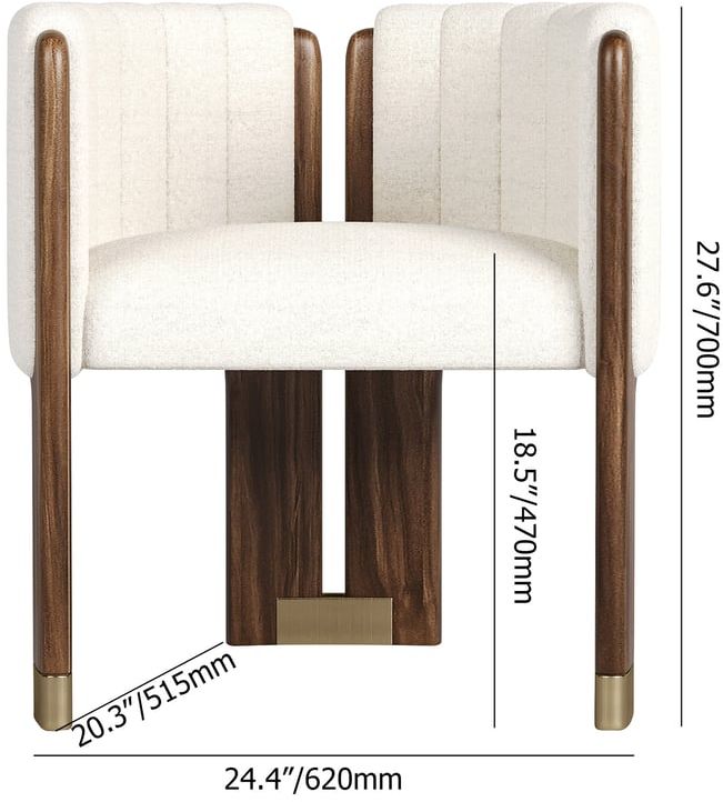 HMR Boucle Fluted Upholstered Accent Chair with Wood Frame - White