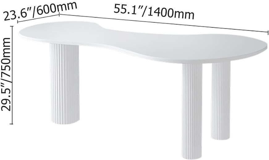 HMR - 55.1" Japandi White Curved Desk Home Office Pedestal Desk with 3 Legs Writing Desk