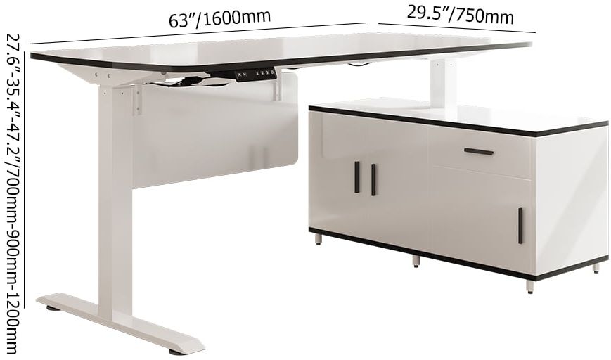 HMR Modern L Shaped Adjustable Electric Standing Executive Desk - White, Right Hand