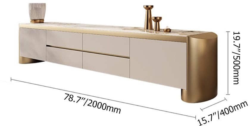 HMR - Modern 78.7" Off White & Gold TV Stand Sintered Stone Top with Storage for TVs up to 85"