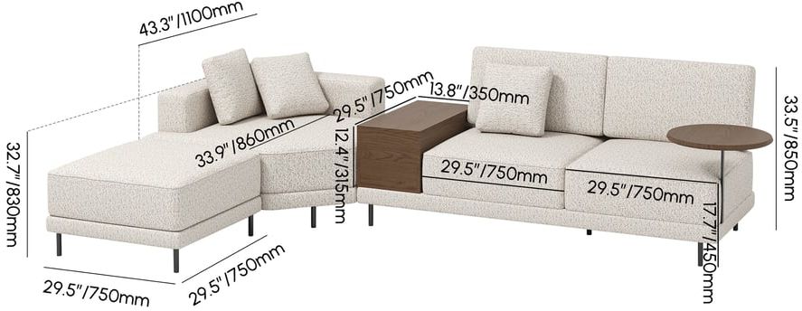 HMR - 143" Linen Modular Sectional Sofa with Storage & Swivel Tray