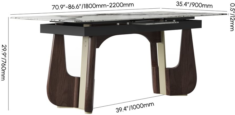 HMR - 71"-87" Rectangle Extendable Dining Table Sintered Stone Top for 6-8 People
