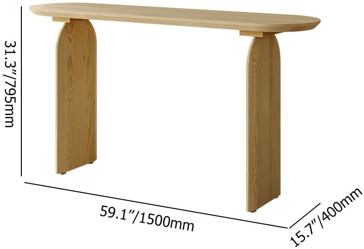 HMR - Tintica 59.1" Rustic Solid Wood Long Console Table Natural Entryway Table Pedestal Base