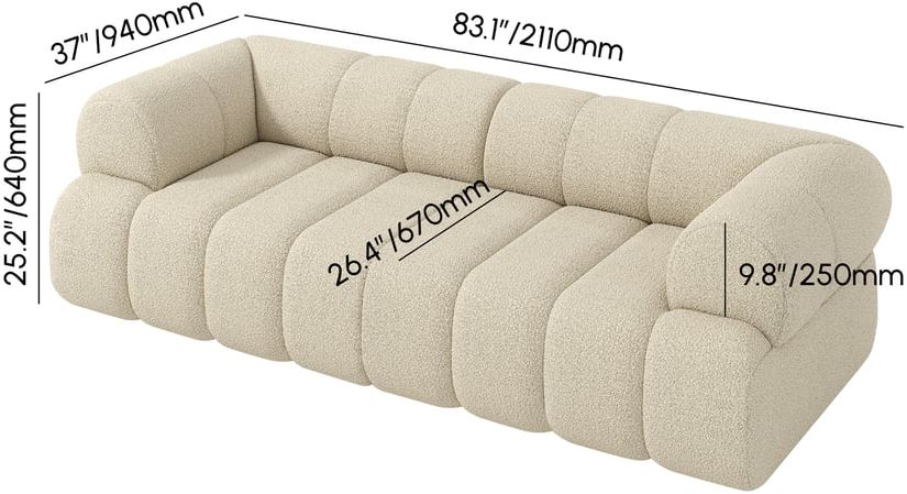 HMR - 83" 2-Seater Channel Boucle Loveseats Sofa
