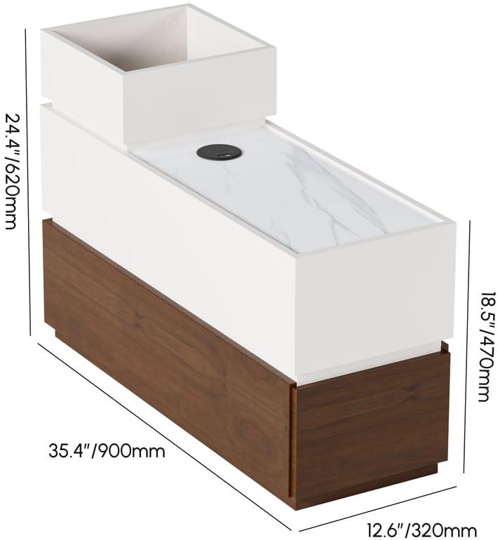 HMR - Sintered Stone Top Narrow Smart Side Table with Storage