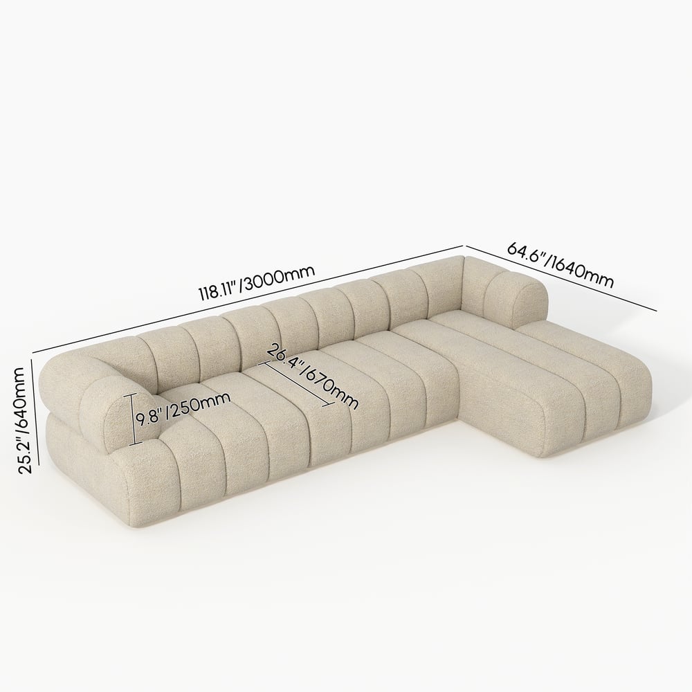 HMR 118" 3-Piece Sectional Sofa with Chaise - Beige