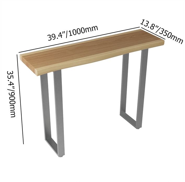 HMR - 39" Modern Natural & Silver Live Edge Console Table Wooden Top & Stainless Steel Base