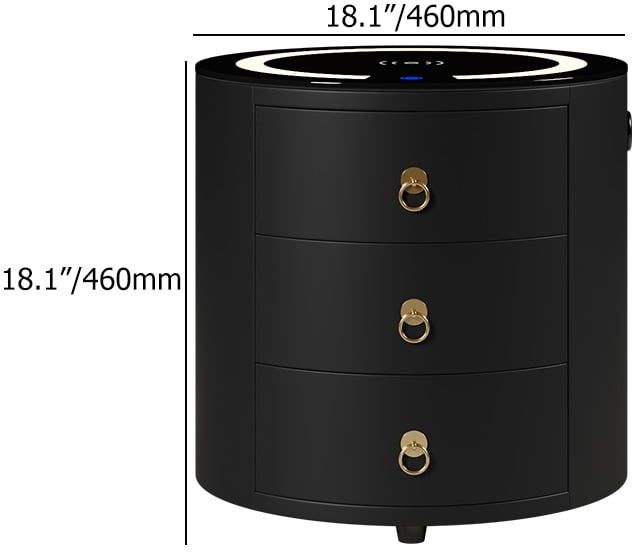 HMR Leather 3-Drawer Smart Nightstand with Light & Speaker - Black, Single