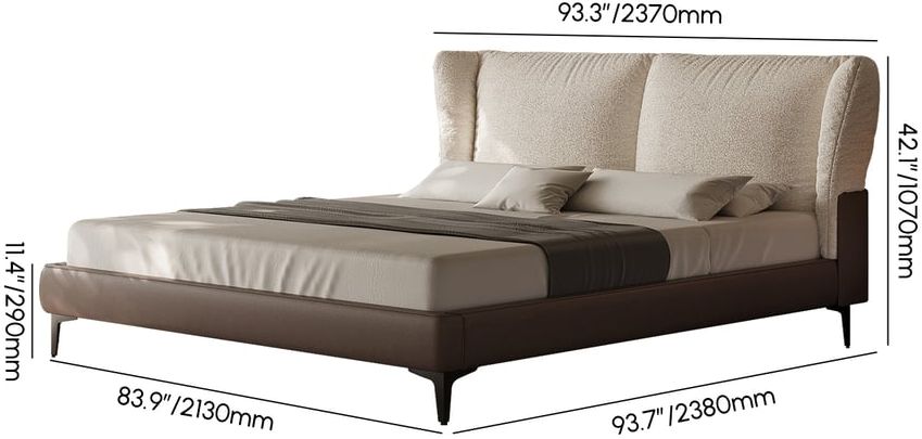 HMR - King Size Boucle & Leather Upholstered Headboard Bed Frame