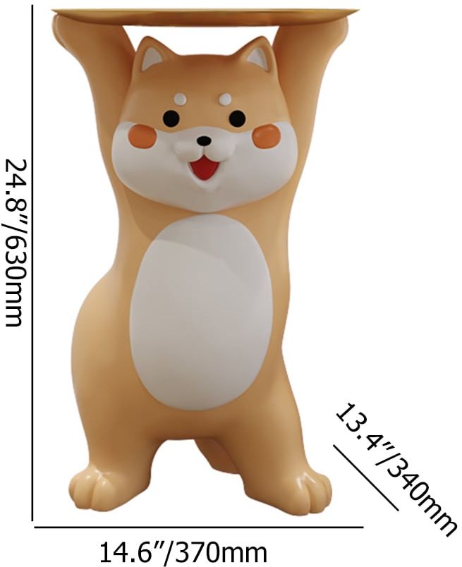 HMR - Modern Dog Side Table Resin Figurine with Gold Tray