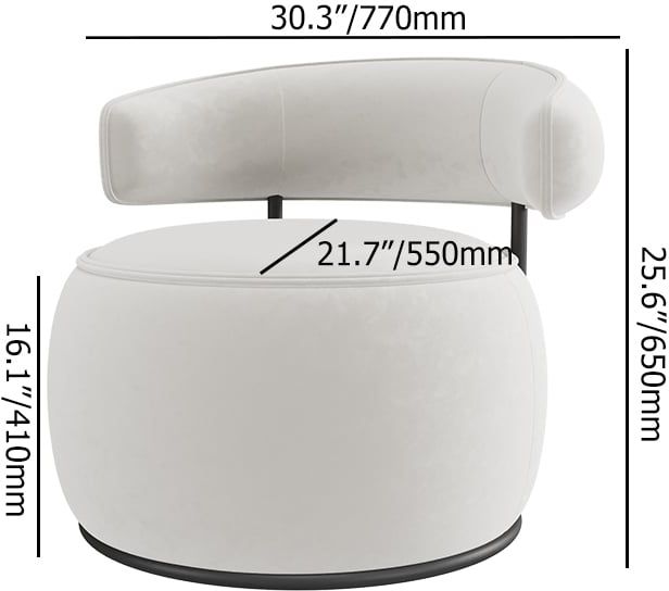 HMR - Modern Off-White Swivel Armchair Barrel Accent Chair Velvet Upholstered