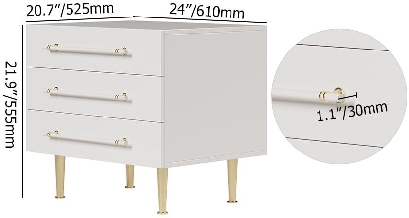 HMR - Modern White 3 Drawer Nightstand Bedside Table with Storage