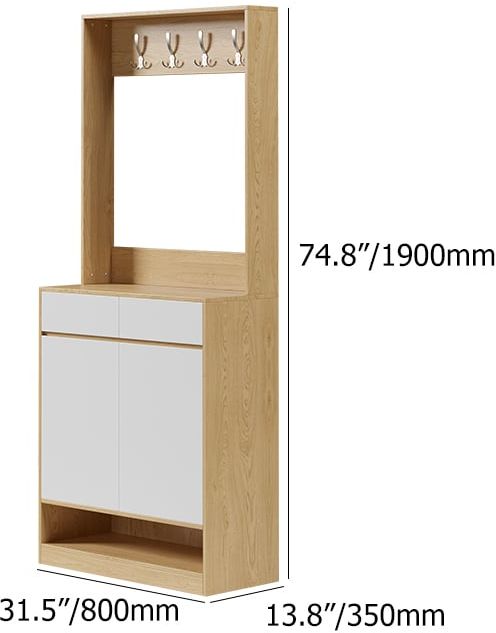 HMR - Natural & White Shoe Cabinet with 5 Shelves 2 Drawers 2 Doors Entryway Shoe Storage