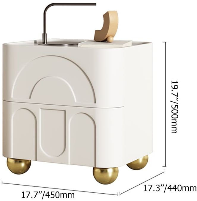 HMR - Modern White Smart Nightstand with Wireless Charger & Sintered Stone Top Bedside Table