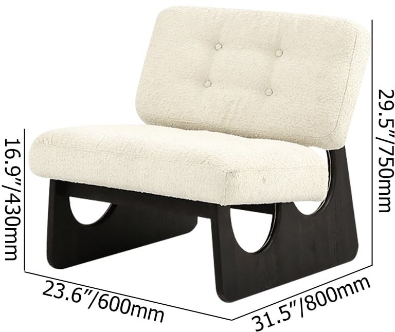 HMR - Japandi Boucle Lounge Chair White & Black Accent Chair Ash Wood Upholstery