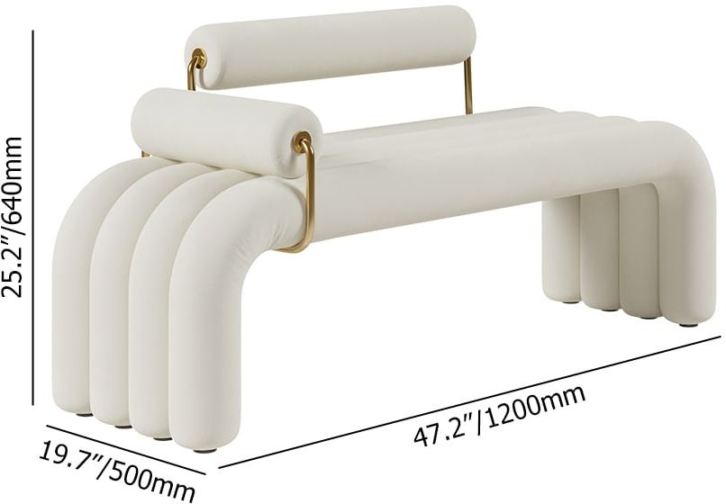 HMR Modern Line Tufted Bench Velvet Upholstered Entryway Bench in Gold Finish - White