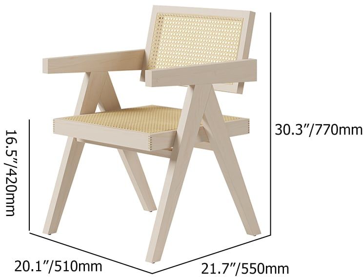 HMR Archic Japandi Bleached Wood Rattan Dining Chair with Solid Wood Frame - Washed White, Without Upholstery, 2-Pieces