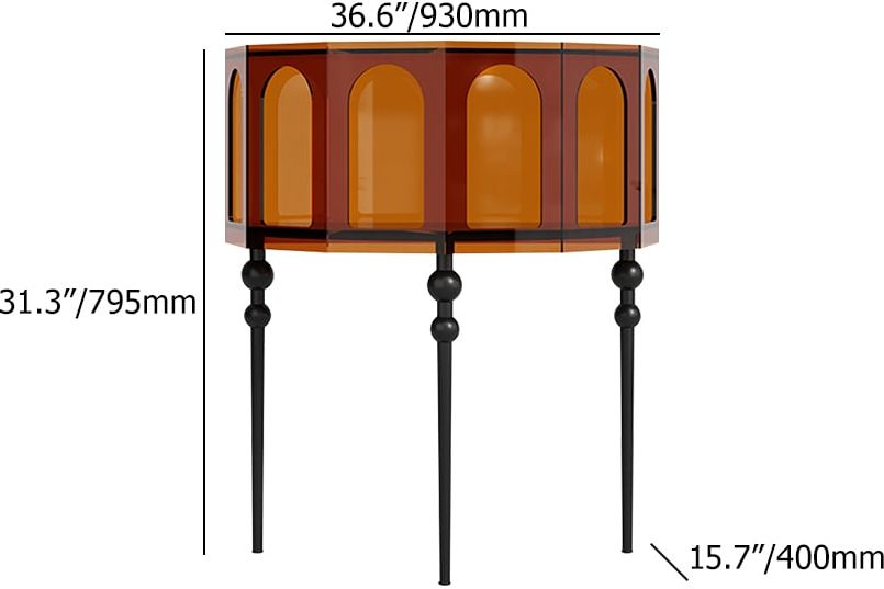HMR - 37" Brown Acrylic Demilune Console Table Open Storage Mid Century Modern Entryway Table