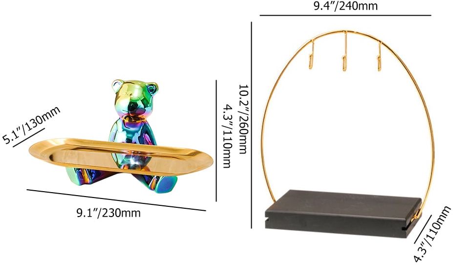 HMR - Colorful Electroplating Ceramic Trendy Bear Entrance Storage Tray With Hooks Key Holder