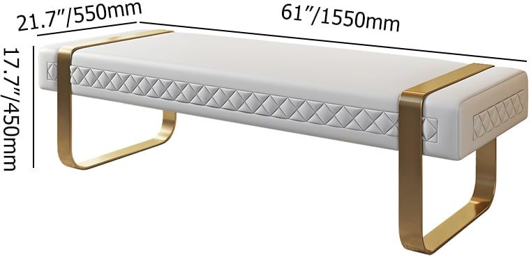 HMR - Modern White Faux Leather Upholstered Bedroom Bench with Stainless Steel Frame