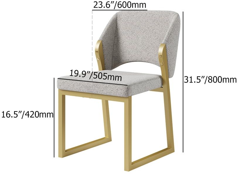 HMR - Modern Dining Chairs Gold with Linen Upholstery (Set of 2) - Light Gray